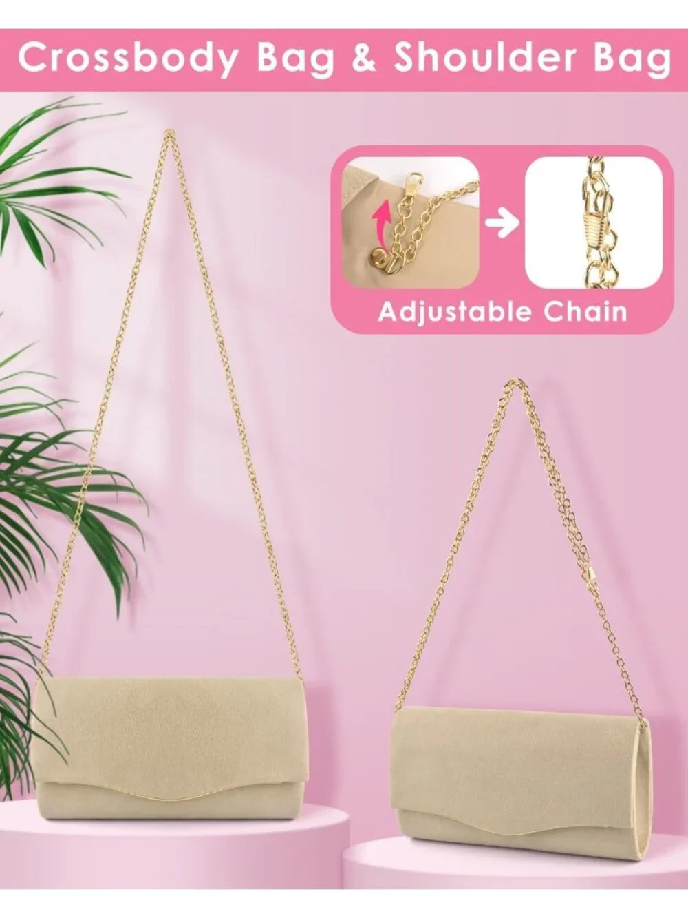 👜 Women's khaki Suede Evening Shoulder Bags Envelope Party Cocktail Prom Clutch